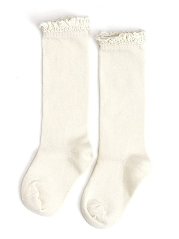 Little Stocking Co Lace Top Knee High Socks - Ivory, Little Stocking Co, Cable Knit Knee High, Cable Knit Knee High Socks, cf-size-0-6-months, cf-size-1-5-3y, cf-size-4-6y, cf-size-6-18-month