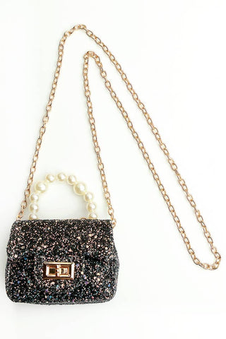 Sparkle Sisters Glitter Bag w/Pearl Handle - Black, Sparkle Sisters, Black, cf-type-handbags, cf-vendor-sparkle-sisters, Glitter Bag w/Pearl Handle, Handbag, Purse, Sparkle Sisters by Couture