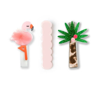 Lilies & Roses Tropical Trio Flamingo Alligator Clip Set, Lilies & Roses, cf-type-hair-claws-&-clips, cf-vendor-lilies-&-roses, Clip Set, Clippie, Clippie Set, Flamingo, Hair Clips, Lilies & 