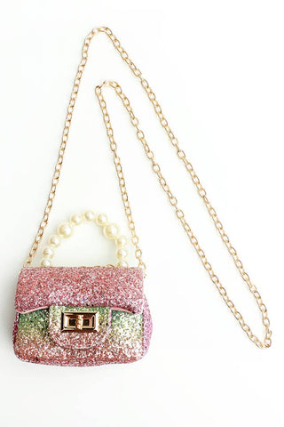 Sparkle Sisters Glitter Quilted Bag w/Pearl Handle - Ombre, Sparkle Sisters, Glitter Bag w/Pearl Handle, Handbag, Ombre, Purse, Sparkle Sisters by Couture Clips, Sparkle Sisters Glitter Bag w