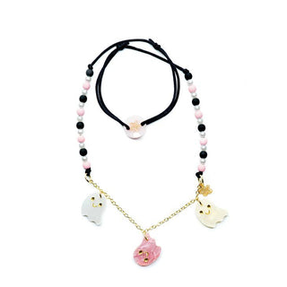 Lilies & Roses Pearlized Ghosts Necklace, Lilies & Roses, Boo Basket, Candy Corn, cf-type-necklaces, cf-vendor-lilies-&-roses, Ghost, Halloween, Halloween Necklace, Lilies & Roses, Lilies & R