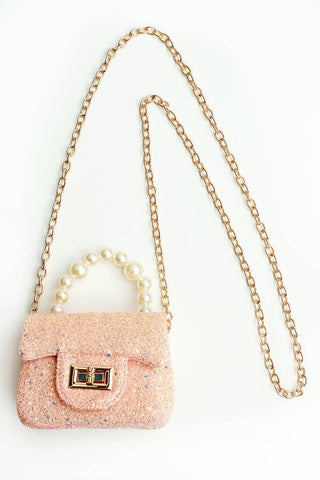 Sparkle Sisters Glitter Quilted Bag w/Pearl Handle - Peach, Sparkle Sisters, cf-type-handbags, cf-vendor-sparkle-sisters, Glitter Bag w/Pearl Handle, Handbag, pink, Purse, Sparkle Sisters by 