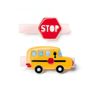 Lilies & Roses Yellow Bus & Red Stop Sign Alligator Clip Set, Lilies & Roses, Acryliic, Back to School, Lilie & Roses, Lilies and Roses, Lillie & Roses, Lillie and Roses, School Bus, Stop Sig