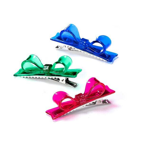 Lilies & Roses Clear Bow Tie 3pc Alligator Clip Set - Blue / Green / Pink, Lilies & Roses, cf-type-hair-claws-&-clips, cf-vendor-lilies-&-roses, Clip Set, Clippie, Clippie Set, Hair Clips, Li