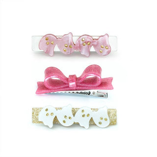 Lilies & Roses Ghosts Satin White Pink & Bowtie Alligator Clip Set, Lilies & Roses, 3 piece Clip Set, Boo Basket, cf-type-hair-claws-&-clips, cf-vendor-lilies-&-roses, Clip Set, Clippie, Clip