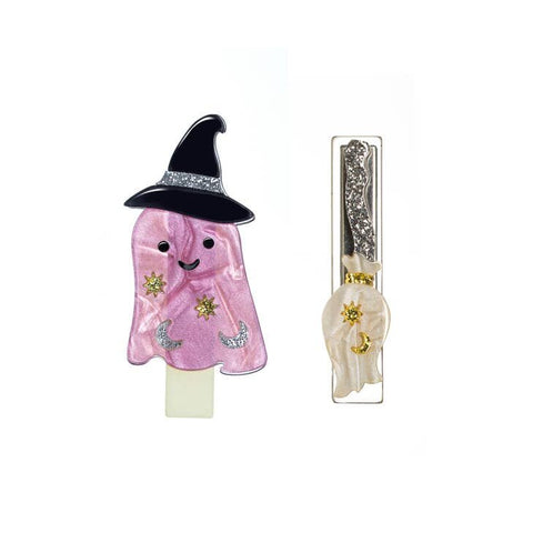 Lilies & Roses Ghost & Broom Pearlized Alligator Clip Set - Pink
