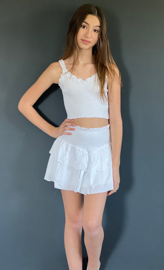 KatieJ NYC Tween Brooke Skirt in White Gauze, KatieJNYC, Brooke Skirt, cf-size-lg-12, cf-size-xl-14, cf-type-skort, cf-vendor-katiejnyc, Katie J, Katie J NYC, Skirt, White, White Gauze, Skort