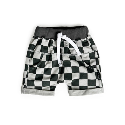 Little Bipsy Harem Shorts - Pewter Check, Little Bipsy Collection, cf-size-6-12-months, cf-type-shorts, cf-vendor-little-bipsy-collection, Checker, Checkered, Gender Neutral, Jaxton Collectio