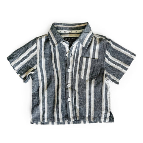 Little Bipsy Linen Button Up - Charcoal Stripe, Little Bipsy Collection, Bahama Breeze, cf-size-12-18-months, cf-size-2-3, cf-size-3-4, cf-size-5-6, cf-size-7-8, cf-type-apparel-&-accessories