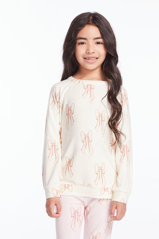 Chaser Allover Bows Girls Raglan Pullover