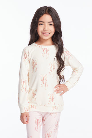 Chaser Allover Bows Girls Raglan Pullover