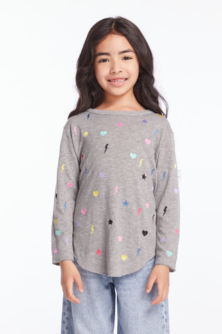 Chaser Embroidered Stars & Bolts Girls Long Sleeve Tee