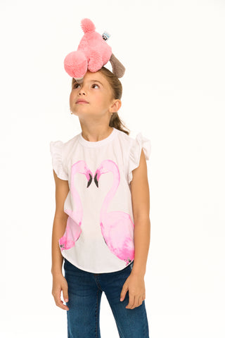 Chaser Flamingo Mirror Flutter Sleeve Tee, Chaser, cf-size-10, cf-size-2, cf-size-4, cf-size-5, cf-size-6, cf-size-8, cf-type-shirts-&-tops, cf-vendor-chaser, Chaser, Chaser Kids, Chaser Tee,