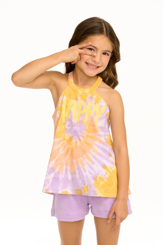 Chaser Happy Flouncy High Neck Tank, Chaser, cf-size-4, cf-size-5, cf-type-shirts-&-tops, cf-vendor-chaser, Chaser, Chaser Kids, Chaser Tank Top, Chaser Tee, Chaser Tie Dye, Girls Tank Top, H