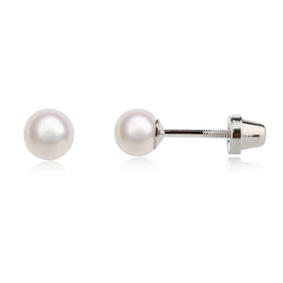 Cherished Moments Sterling Silver Child's Freshwater White Pearl Earrings with Screw Back