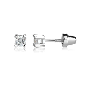 Cherished Moments Sterling Silver Kid's Clear CZ Stud Earrings with Screw Back
