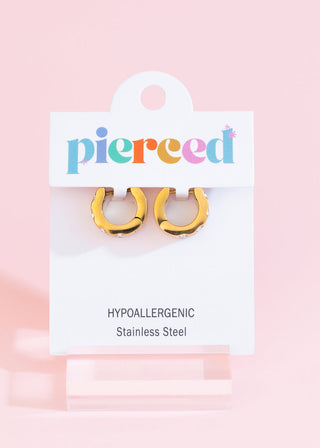 Pierced Co. Chunky Diamond Checkered Huggies earrings with a bold, checkered pattern in a pierced jewelry style.