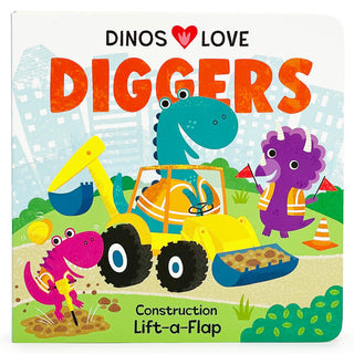 Dinos Love Diggers Lift A Flap Board Book, Cottage Door Press, Board Book, cf-type-print-books, cf-vendor-cottage-door-press, Construction, Cottage Door Press, Diggers, Dino, Dinos, Dinos Lov