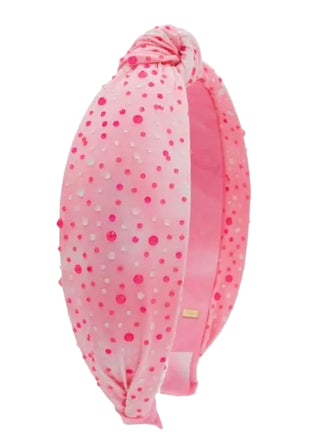 Bari Lynn Cotton Jeweled Knot Headband - Neon Pink Tie Dye