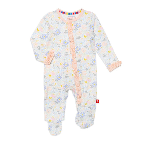 Magnificent Baby, Magnetic Me Darby Ruffle Modal Magnetic Footie - Basically Bows & Bowties