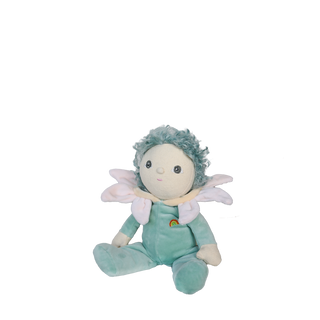 Olli Ella Dinky Dinkums Lily doll with soft fabric body and detailed floral dress, featuring embroidered facial features.