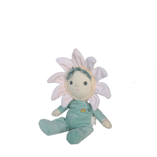 Olli Ella Dinky Dinkums Lily doll with soft fabric body and detailed floral dress, perfect for gentle play and cuddling.