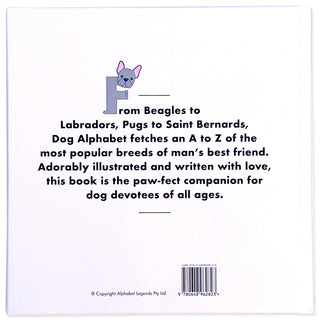 Dog Alphabet Hardcover Book
Book cover with text about a dog alphabet book and a small dog illustration on a white background.