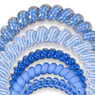 Teleties Spiral Hair Coils Mix Pack: Drop It Like a Dreidel Mix Pack Hair Ties
Coiled blue and clear hose on a transparent background