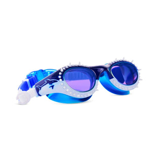Bling2o Shark Surge Swim Goggles
Blue and white swim goggles with shark design on a white background