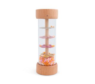 Kalencom Wooden Rainmaker Rattle - Blossom
Transparent cylindrical container with wooden top and bottom, filled with colorful beads on a white background