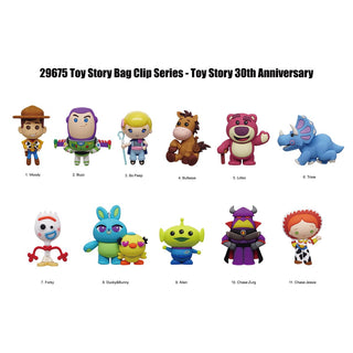 Toy Story collectible bag clip keychain by Thin Air Brands featuring a character figure on a colorful background.