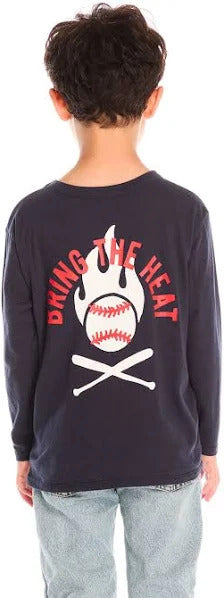 Chaser Bring The Heat Long Sleeve
Person wearing a navy long-sleeve shirt with a graphic design on the back, standing against a white background.