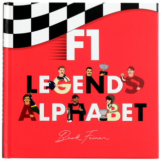 F1 Legends Alphabet Hardcover Book
Book titled 'F1 Legends Alphabet' with cartoon characters and checkered flag on a red background