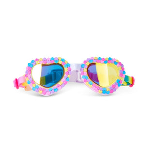 Bling2o Color Me Smitten Candy Heart Swim Goggle
Colorful heart-shaped sunglasses with a white frame on a white background