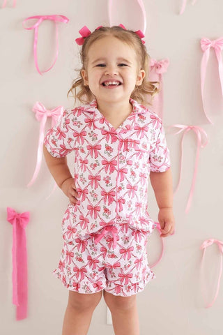 Caden Lane Bow Besties two-piece short lounge set pajama set featuring a cozy top and matching shorts, perfect for relaxed comfort.