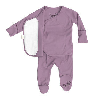 Bonsie Footie - Fig
Purple baby outfit with a jacket and pants on a white background