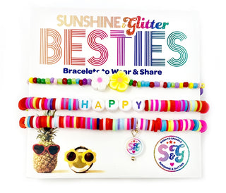 Sunshine & Glitter Besties Bracelet Set featuring colorful, cheerful bracelets with glitter accents on a white background.