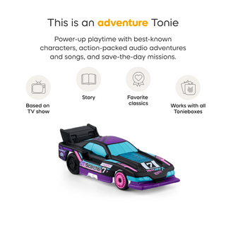 Tonies Character - Hot Wheels
Toy car with text about adventure Tonie and its features on a white background