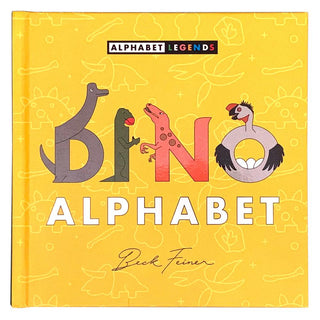 Dino Alphabet Hardcover Book
Book titled 'DINO ALPHABET' with dinosaur illustrations on a yellow background
