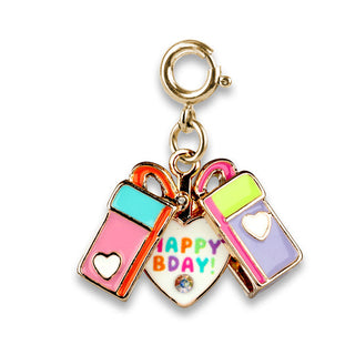 Charm It! Gold Surprise Inside B-Day Gift Charm
Gold charm with colorful 'Happy Birthday!' design on a white background
