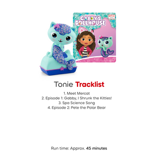 Tonies Character - Dreamworks: Gabby's Dollhouse: MerCat
Toy figure of a mermaid cat with packaging and Tonie Tracklist on a white background