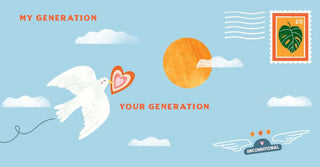 Letters to My Grandchild: Write Now. Read Later.
Cartoon illustration of a dove holding a heart, sun, and cloud on a blue background with text and graphics.