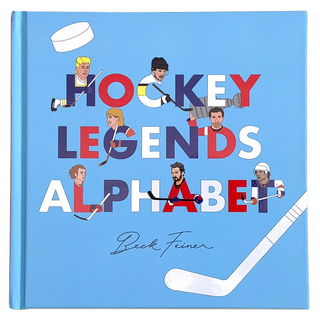 Hockey Legends Alphabet Hardcover Book
Book titled 'Hockey Legends Alphabet' with illustrations of hockey players on a blue background