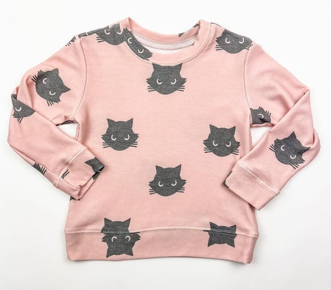 Brokedown Clothing Kid's Black Cat Sweatshirt - Peachy Pink, Brokedown Clothing, 1st Halloween, Black Cat, Brokedown, Brokedown Clothing, Brokedown Clothing Halloween, Brokedown Clothing Momm