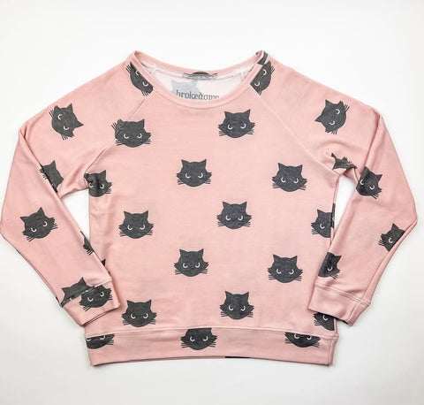 Brokedown Clothing Women's Black Cat Sweatshirt - Peachy Pink, Brokedown Clothing, Black Cat, Brokedown, Brokedown Clothing, Brokedown Clothing Halloween, Brokedown Clothing Mommy & Me, Broke