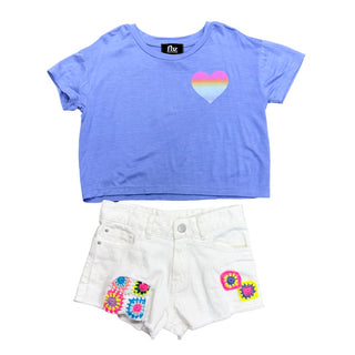 FBZ Rainbow Heart Periwinkle S/S  Boxy Tee