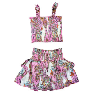 FBZ Pink Floral Tiered Skirt