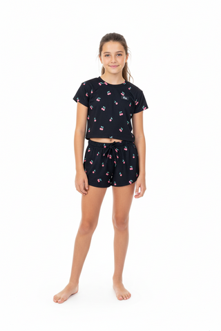 Flowers By Zoe, FBZ Red Cherries on Black Boxy Tee, Shirts & Tops - Basically Bows & Bowties