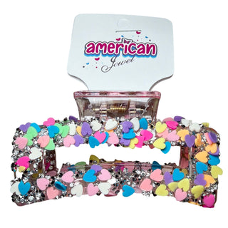American Jewel Funfety Claw Clip with heart design, stylish hair pin for securing and accessorizing hair.