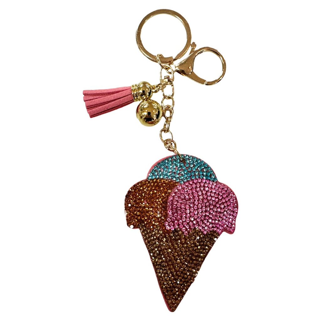 Rhinestone Ice Cream Cone Keychain Basically Bows & Bowties